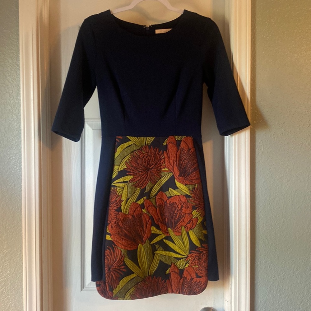 Floral and Navy 3/4 sleeve dress by Hutch/Anthropologie